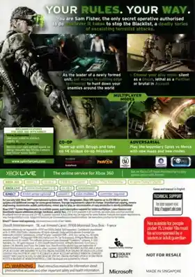 Tom Clancys Splinter Cell Blacklist (USA) box cover back